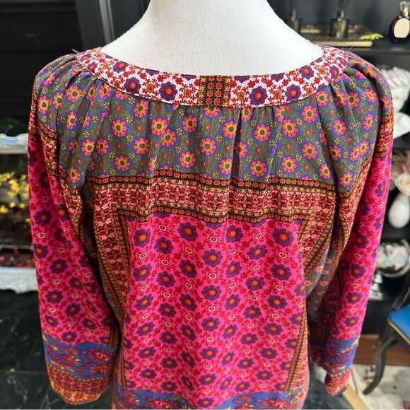 New Directions Boho Floral Front Tie Blouse Size Medium - Picture 7 of 13